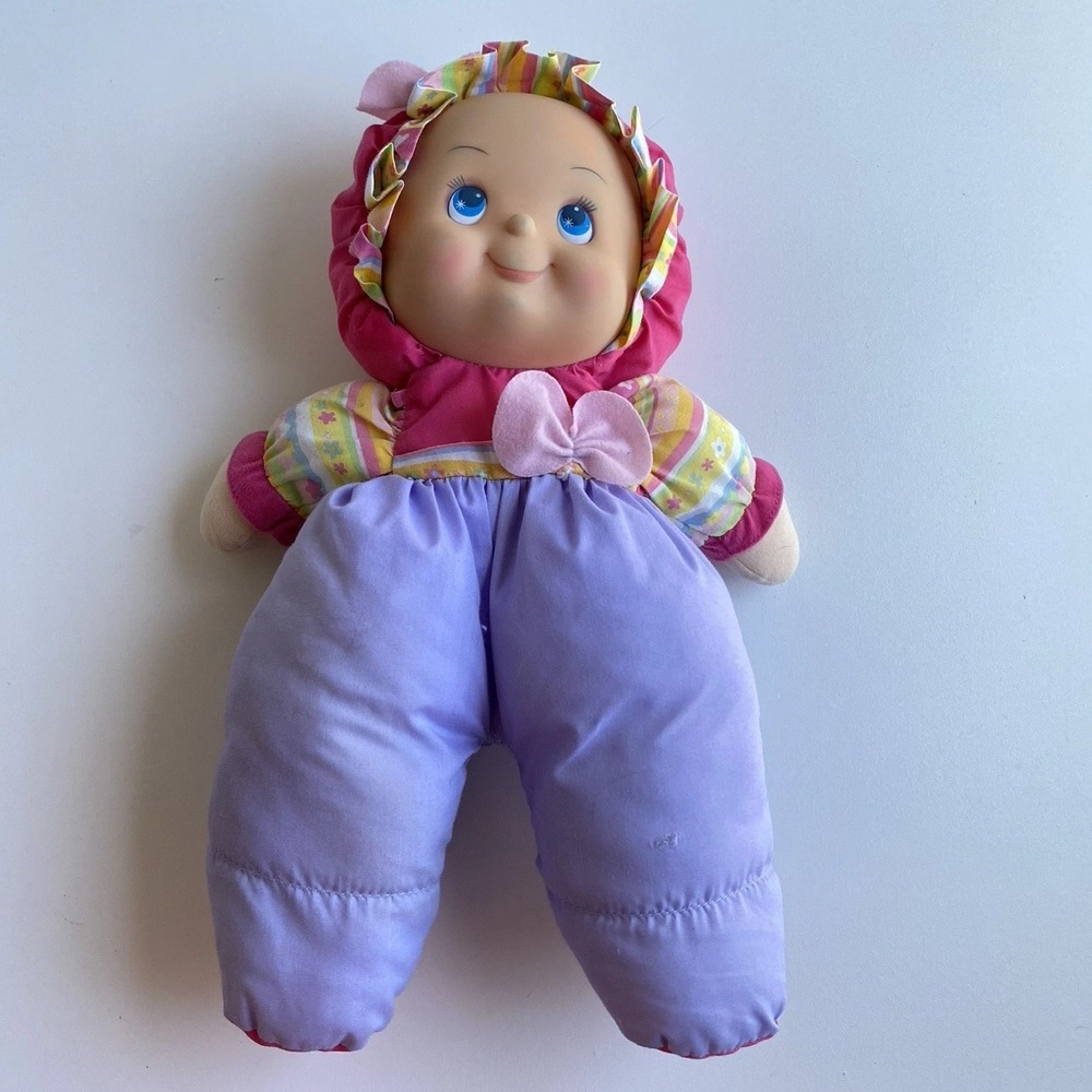 vintage 90's puffalumps kid Playskool Cloth Plush Body Rubber Face Girl Purple